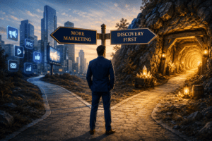 Business owner choosing between more marketing and a Marketing Strategy Consultant's discovery-first approach